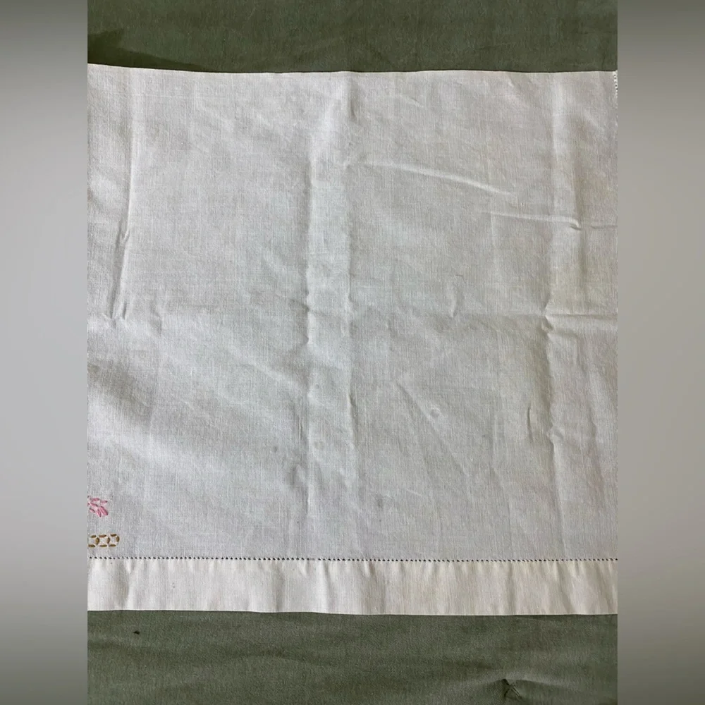Vintage table runner cloth embroidered peacocks in center OSK